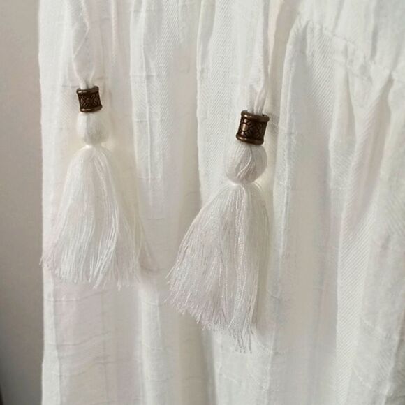 Knox Rose Women White V-Neck Baby Doll Sundress with 3/4 Sleeves Boho Chic sz M - Picture 8 of 17